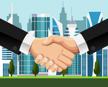Vector handshake building illustrationのイラスト素材