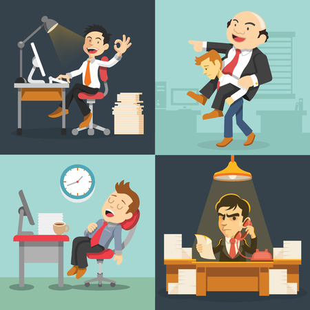 Vector hard work flat illustration setのイラスト素材