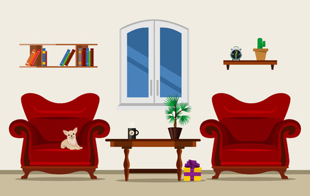 Vector living room flat illustrationのイラスト素材