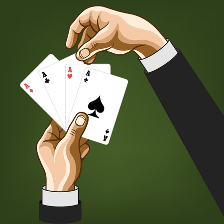 Vector hands wirh game cards. Comic illustrationのイラスト素材