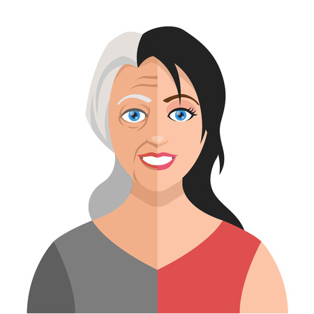 Vector old young woman flat illustrationのイラスト素材