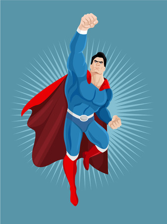 Superhero flies. Vector cartoon illustrationのイラスト素材