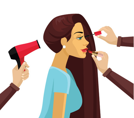 Girl make up. Vector flat illustrationのイラスト素材