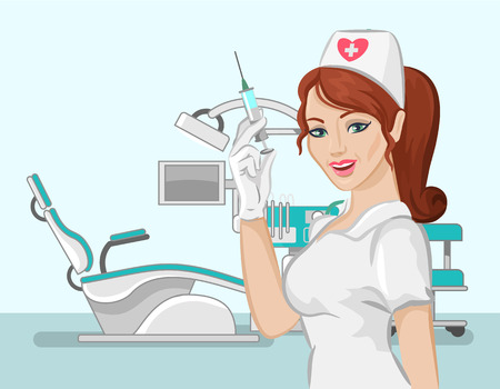 Vector dentist nurse flat illustrationのイラスト素材