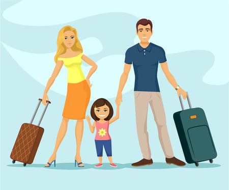 Family travel. Vector flat cartoon illustrationのイラスト素材