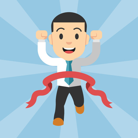 Businessman running at the finish line. Vector flat illustrationのイラスト素材