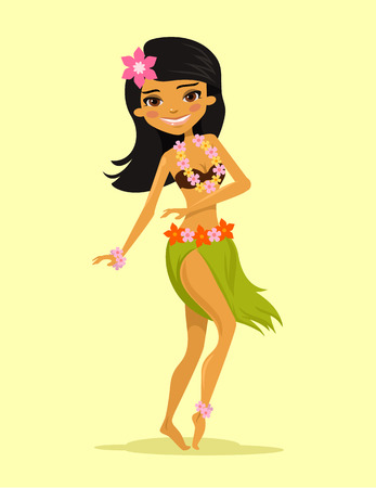 Hawaiian dancer girl. Vector flat cartoon illustrationのイラスト素材