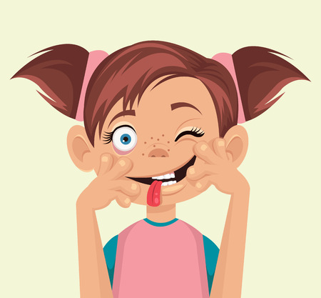 Child makes faces. Vector flat illustrationのイラスト素材