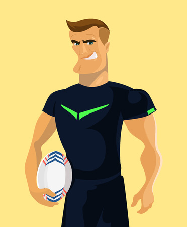 Rugby player holding a rugby ball. Vector flat illustrationのイラスト素材