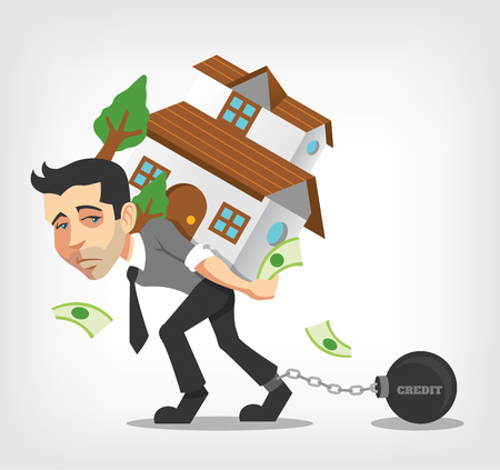 Business man carry house. Vector flat illustrationのイラスト素材