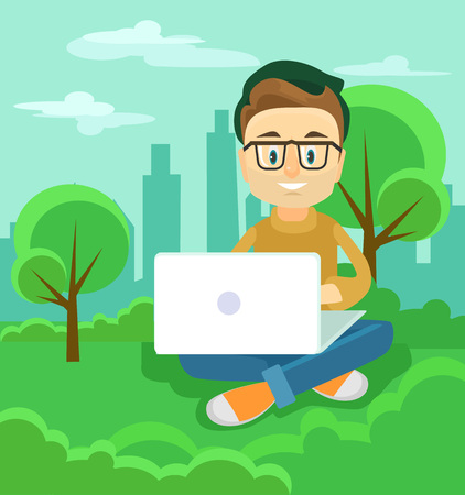 Freelancer working outdoor. Vector flat illustrationのイラスト素材