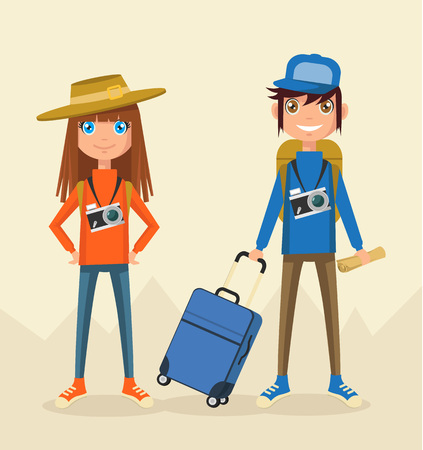 Couple of tourist. Vector flat illustrationのイラスト素材