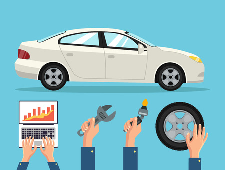 Auto mechanic service flat illustrationのイラスト素材