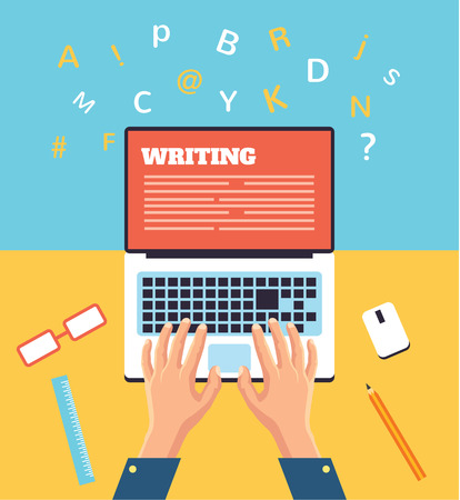 Hand typing on laptop flat illustration