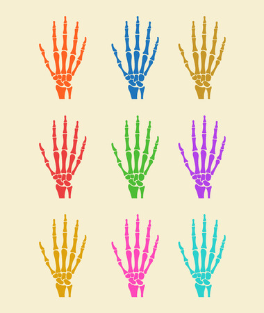 Hand bones flat icon illustration colorful setのイラスト素材