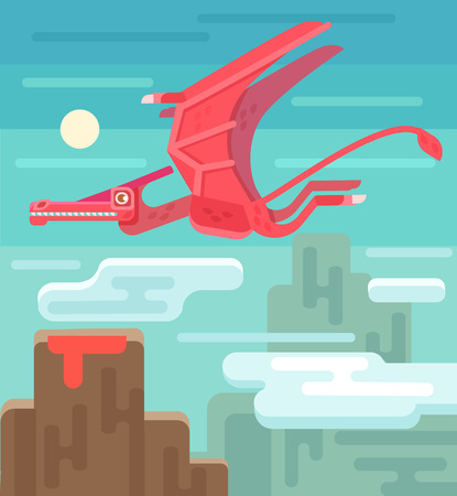 Pterodactyl vector flat illustrationのイラスト素材