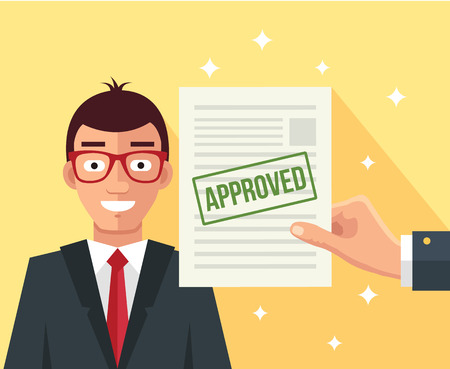 Hand holds approved application. Vector flat illustrationのイラスト素材