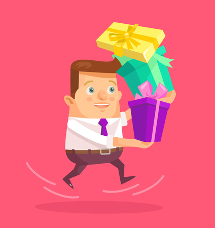Businessman holding big gift boxes. Vector flat illustrationのイラスト素材