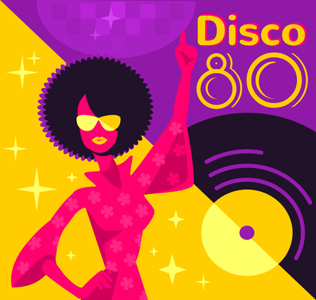 Retro 80s disco poster. Vector flat illustrationのイラスト素材