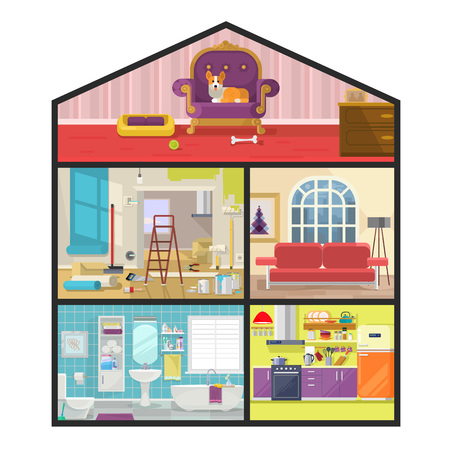 House in cut. Vector flat illustrationのイラスト素材