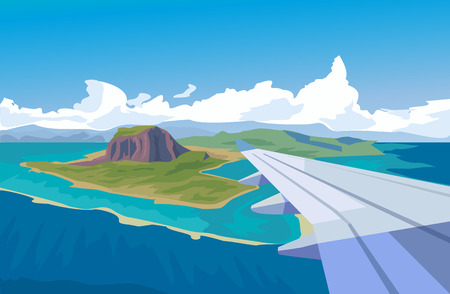 View from the window of airplane. Vector flat illustrationのイラスト素材
