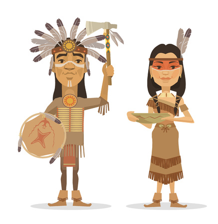 Native americans couple. Vector flat illustrationのイラスト素材