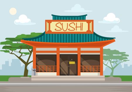 Sushi restaurant cafe building. Vector flat illustrationのイラスト素材