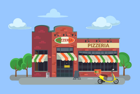 Cartoon pizzeria. Vector flat illustrationのイラスト素材