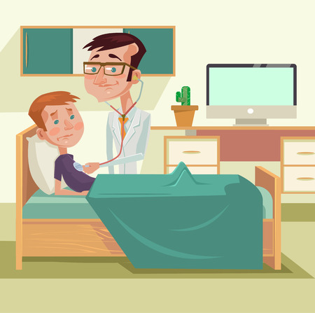 Doctor with patient. Vector flat cartoon illustrationのイラスト素材