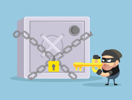 Hacking bank safe. Vector flat cartoon illustratioのイラスト素材