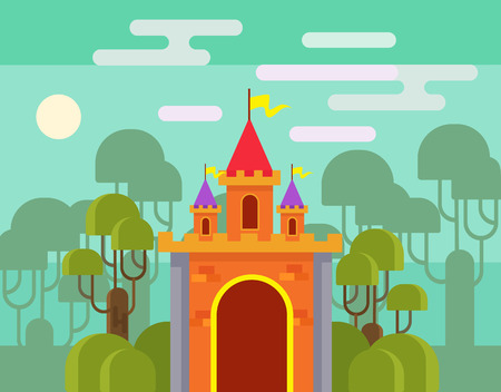Magic fantasy castle. Vector flat cartoon illustrationのイラスト素材