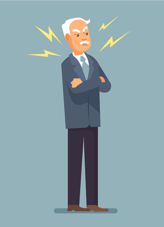 Angry boss. Angry grandfather. Disappointed boss. Furious grandfather. Furious boss. Vector flat illustrationのイラスト素材