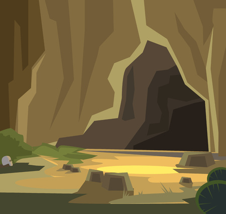 Ancient cave. Vector flat cartoon illustrationのイラスト素材