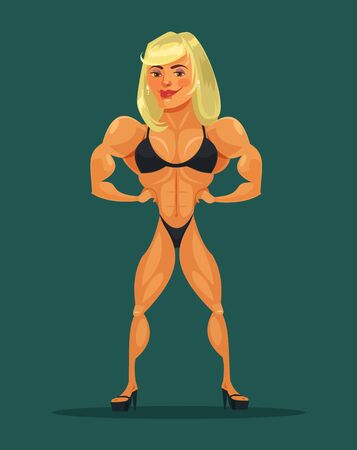 Woman bodybuilder. Vector flat cartoon illustrationのイラスト素材