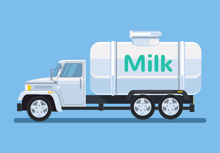 Car with milk. Vector flat cartoon illustrationのイラスト素材