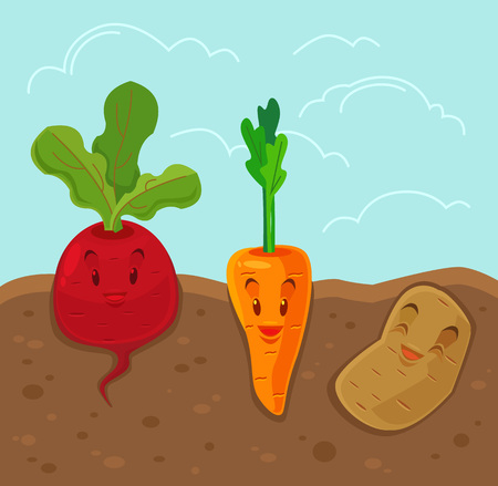 Cartoon funny vegetables. Vector flat illustrationのイラスト素材
