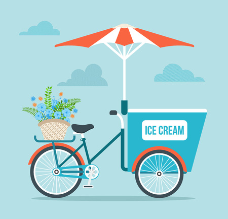 Ice Cream Bicycle. Vector flat cartoon illustrationのイラスト素材