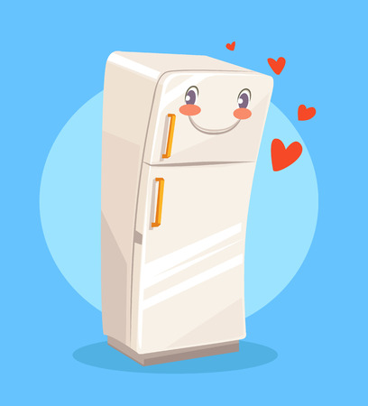Cute cartoon happy fridge. Vector flat illustrationのイラスト素材