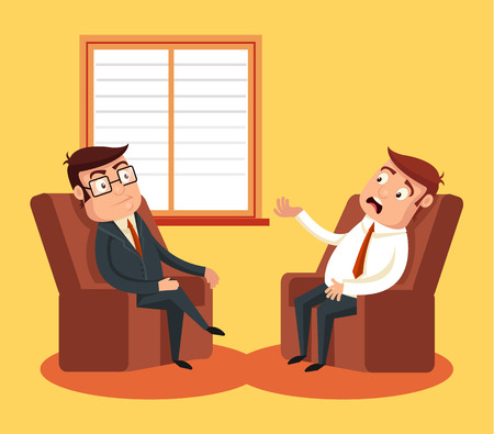 Psychologist with patient. Vector flat cartoon illustrationのイラスト素材