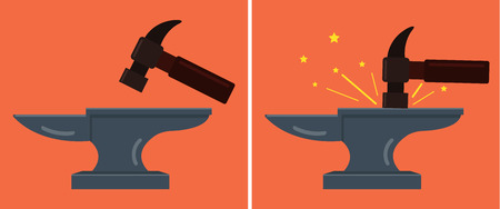 Anvil and hammer. Vector flat cartoon illustrationのイラスト素材