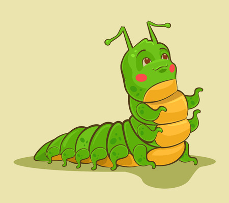 Cute green caterpillar. Vector flat cartoon illustrationのイラスト素材