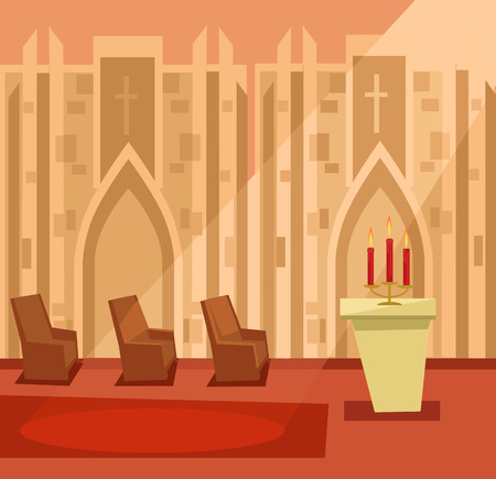Empty church room inside. Vector flat cartoon illustrationのイラスト素材