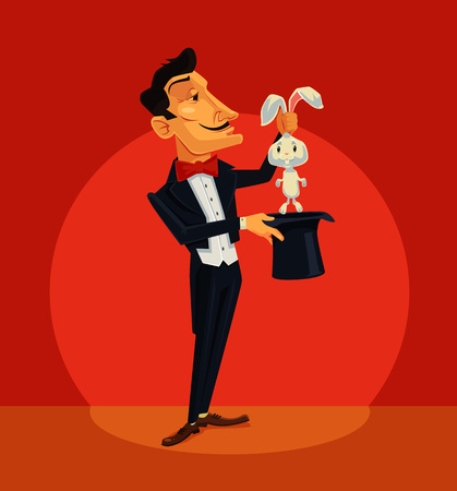 Magician holding rabbit. Vector flat cartoon illustrationのイラスト素材