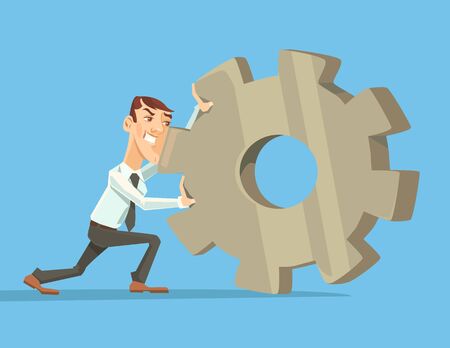 Man rolls gear. Vector flat cartoon illustrationのイラスト素材