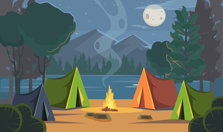 Vector flat cartoon camping illustrationの販売画像