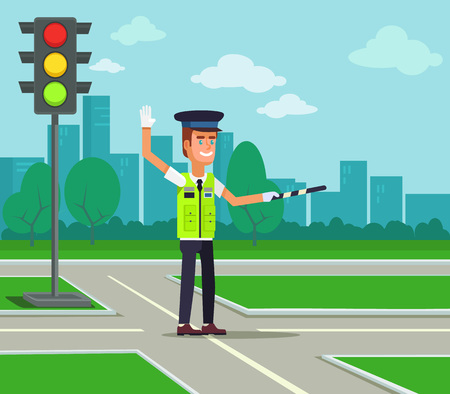 Traffic policeman. Vector flat cartoon illustrationのイラスト素材