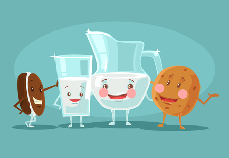 Milk and cookies best friends. Vector flat cartoon illustrationのイラスト素材