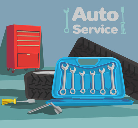 Car service. Vector flat cartoon illustrationのイラスト素材