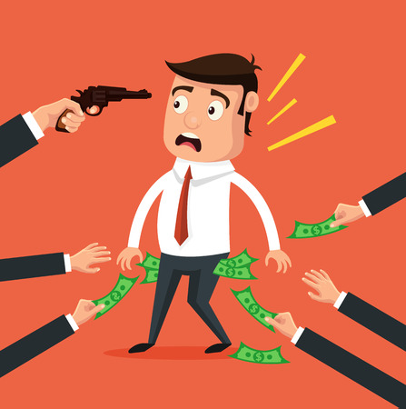 Office worker get robbery. Hands steal money. Vector flat cartoon illustrationのイラスト素材