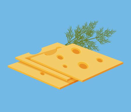 Slices of cheese. Vector flat cartoon icon illustrationのイラスト素材